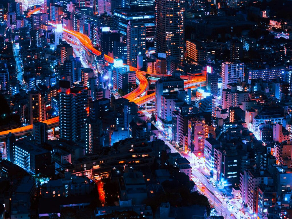 night life city, birds eye view